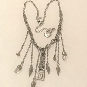 LB Silver Chain Fringe Necklace with Lock and Key